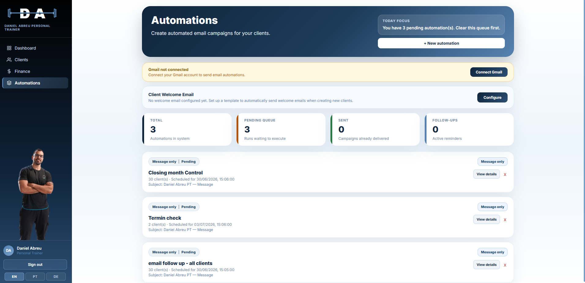 Daniel Abreu automations dashboard on desktop