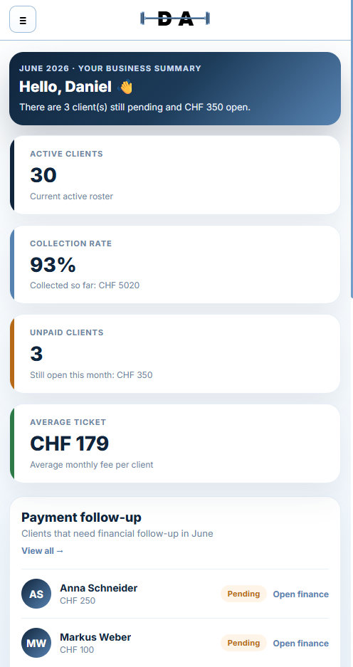 Daniel Abreu dashboard on mobile